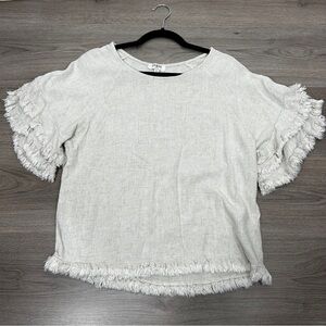 Umgee Cream Raw Hem Flutter Sleeve Ruffled Blouse P7